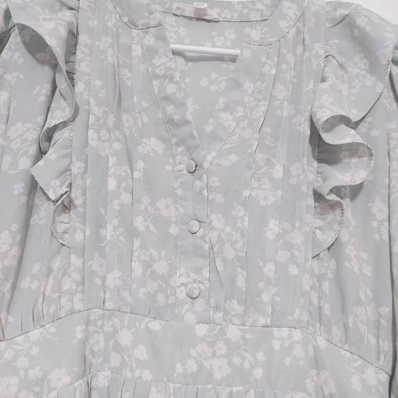 By The River Mint Floral Ruffle Dress Cottagecore Boho Sheer Mini S Spring - Picture 7 of 9